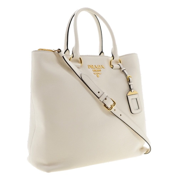 Prada Tote Large Shopping Shoulder Bag Vitello Phenix White Leather 1BG865 New - Picture 2 of 7